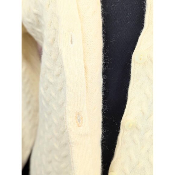 Vintage 70s Womens Cable Knit Crew Neck Cardigan Lambs Wool Angora Luxe Sweater - Picture 9 of 9